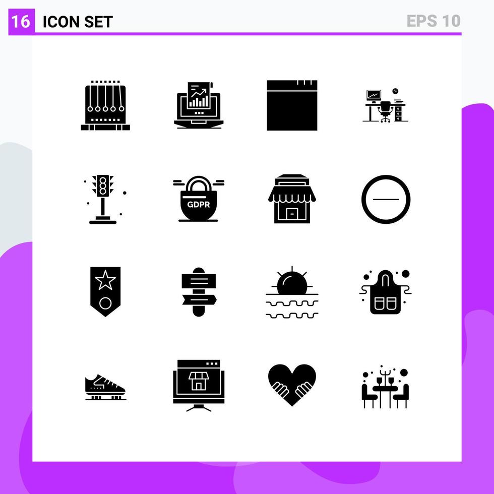 Universal Icon Symbols Group of 16 Modern Solid Glyphs of life room computer office table space Editable Vector Design Elements