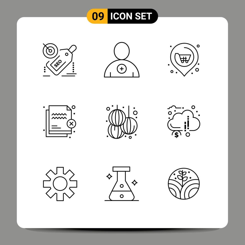 Pack of 9 creative Outlines of chinese security location protection deny Editable Vector Design Elements