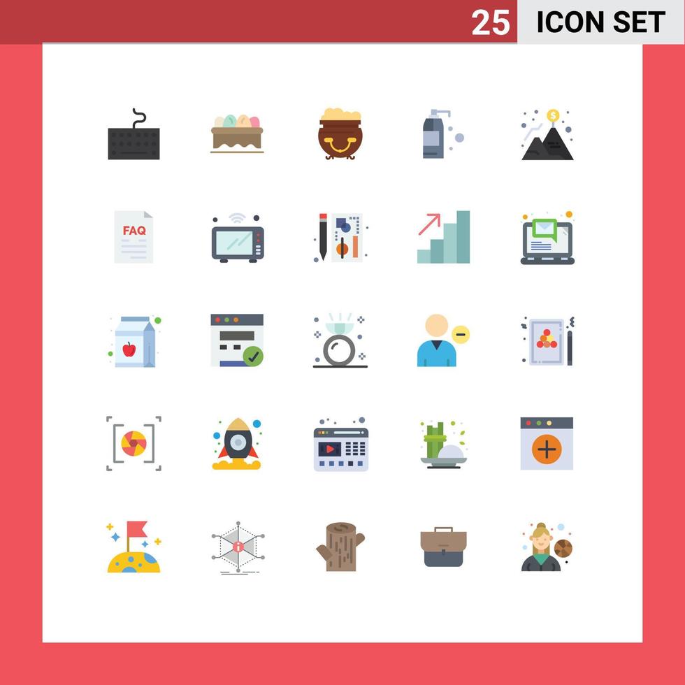 Set of 25 Modern UI Icons Symbols Signs for dollar mountain eat flag product Editable Vector Design Elements