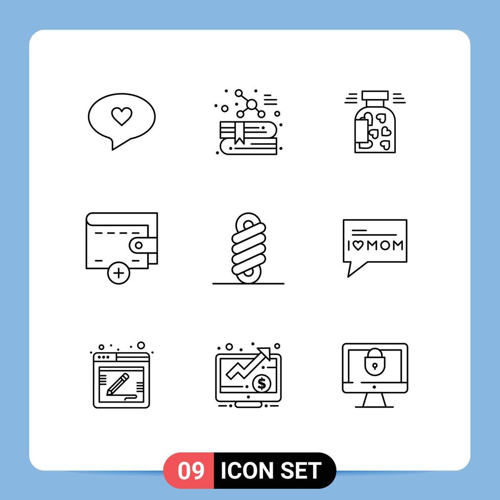 9 Universal Outline Signs Symbols of coil double bottle wallet money Editable Vector Design Elements
