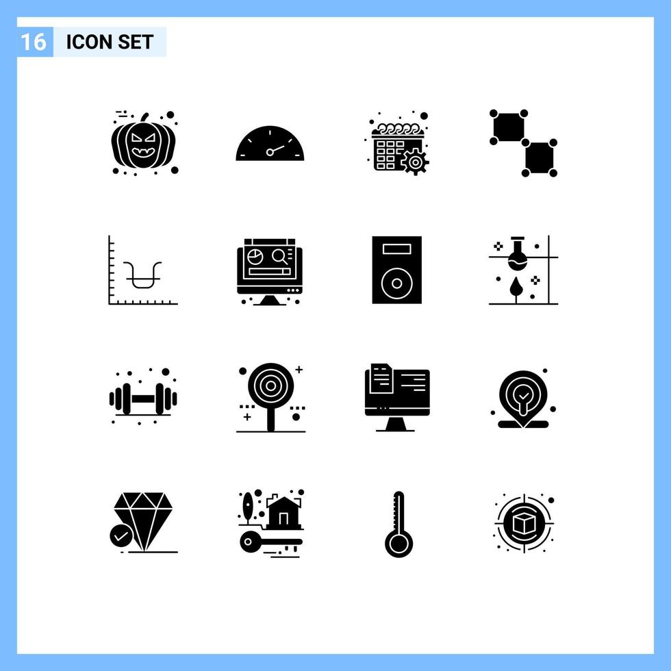Mobile Interface Solid Glyph Set of 16 Pictograms of graph business gear space connection Editable Vector Design Elements
