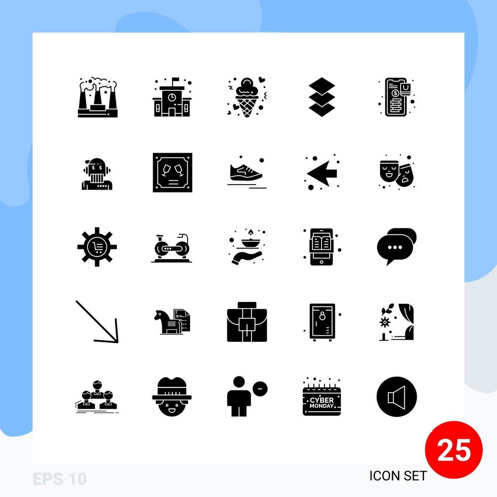 25 Thematic Vector Solid Glyphs and Editable Symbols of online stack ice layers valentine Editable Vector Design Elements