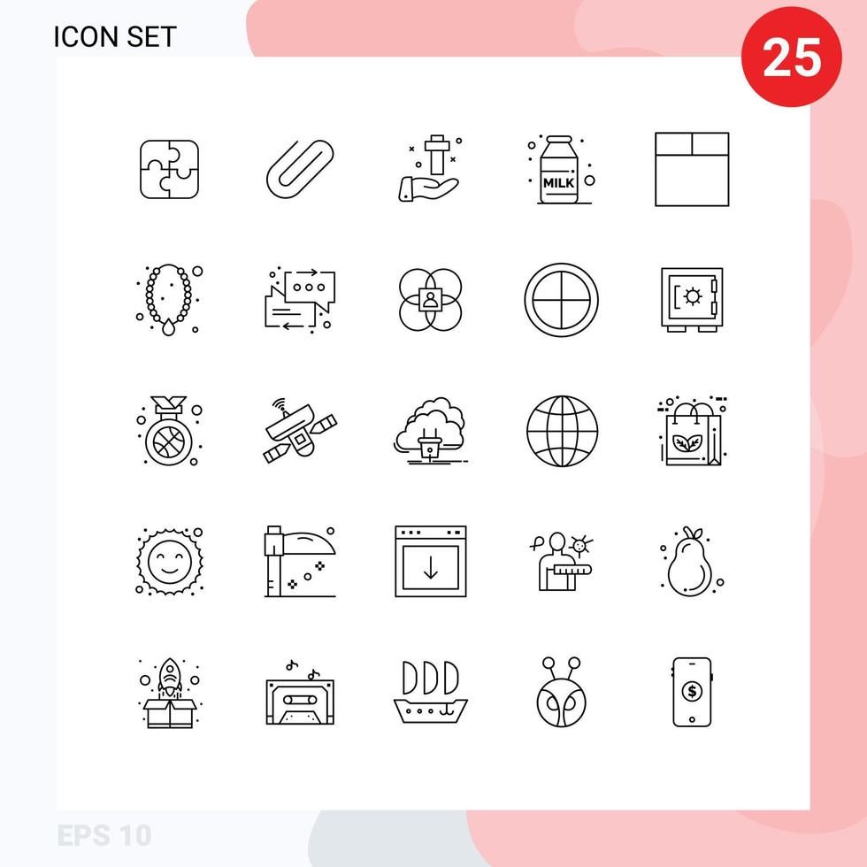 25 User Interface Line Pack of modern Signs and Symbols of wireframe milk hand coffee easter Editable Vector Design Elements