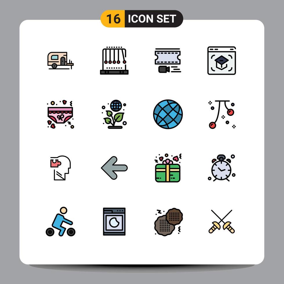 Modern Set of 16 Flat Color Filled Lines Pictograph of love school film online internet Editable Creative Vector Design Elements