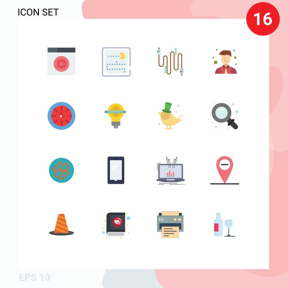 Universal Icon Symbols Group of 16 Modern Flat Colors of clock watch cable worker man Editable Pack of Creative Vector Design Elements
