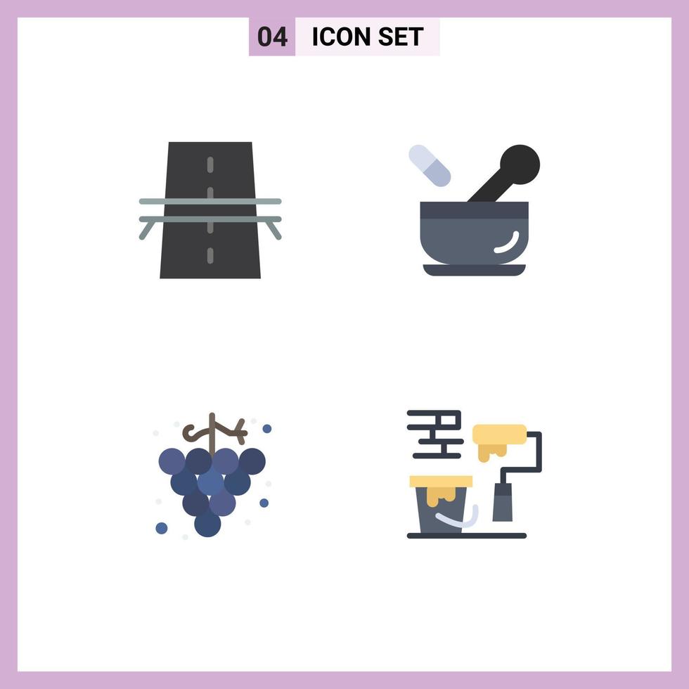 Group of 4 Modern Flat Icons Set for bridge food grid medical grape Editable Vector Design Elements