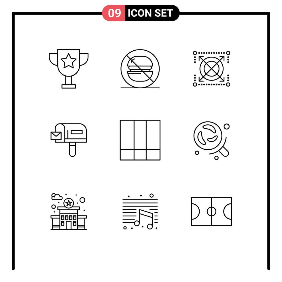 Outline Pack of 9 Universal Symbols of lines grid layout target grid mail Editable Vector Design Elements