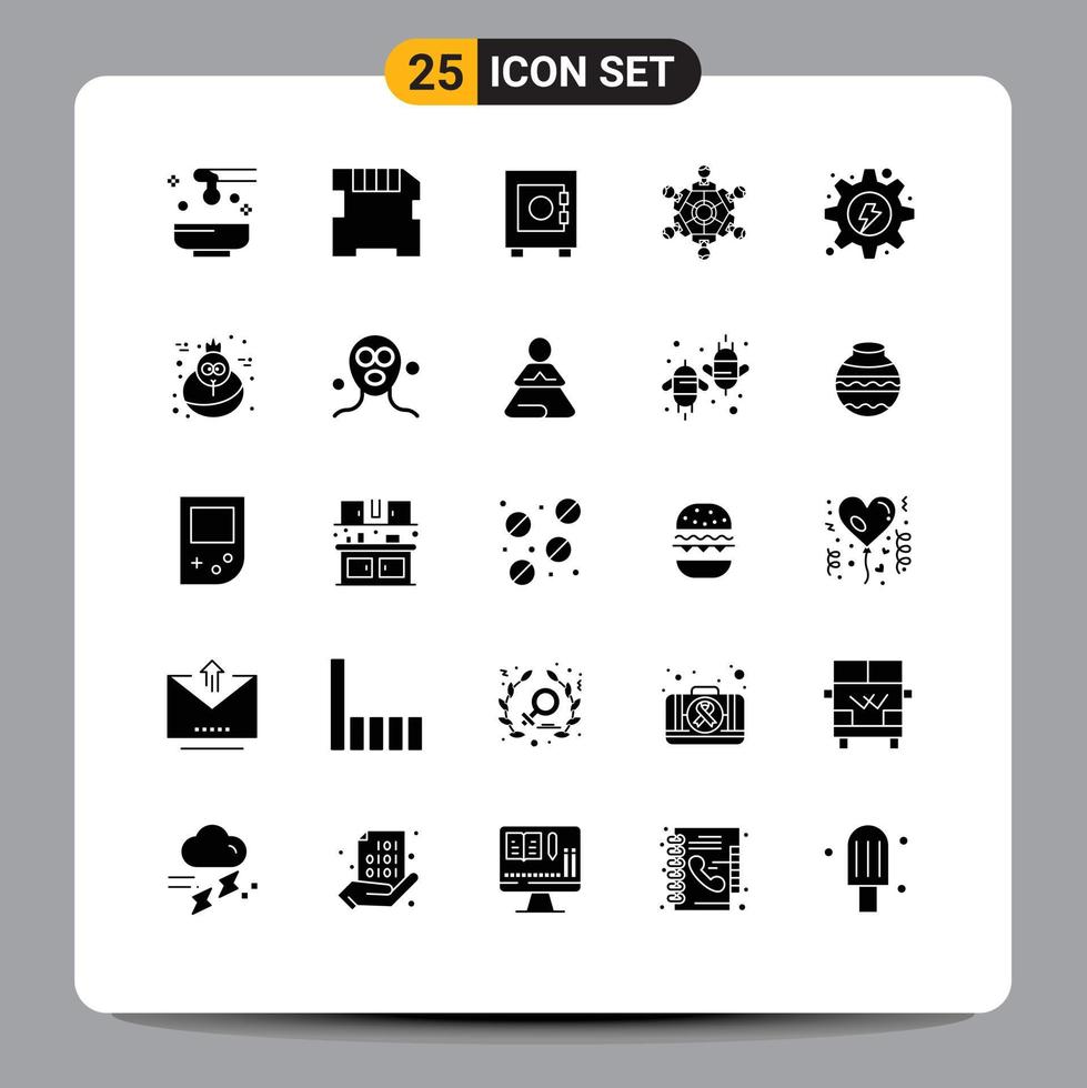 Modern Set of 25 Solid Glyphs and symbols such as energy playing locker games friends Editable Vector Design Elements