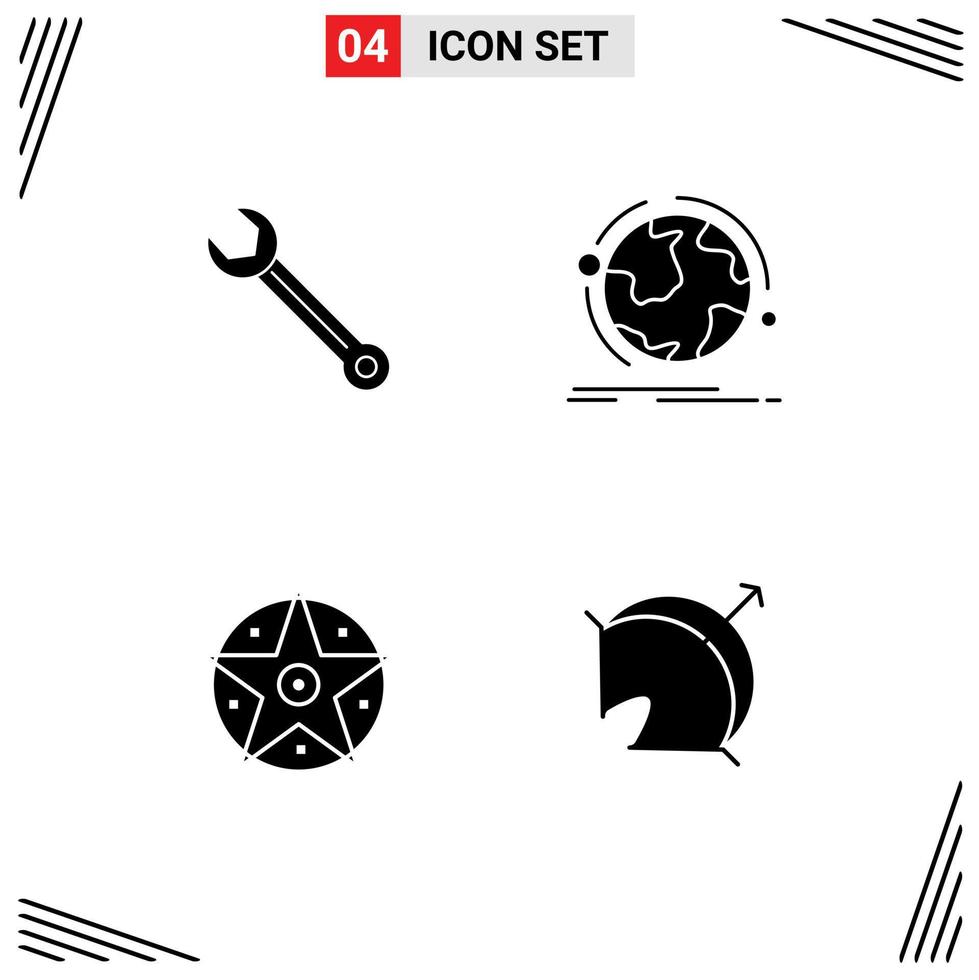Editable Vector Line Pack of 4 Simple Solid Glyphs of wrench network construction world satanic Editable Vector Design Elements