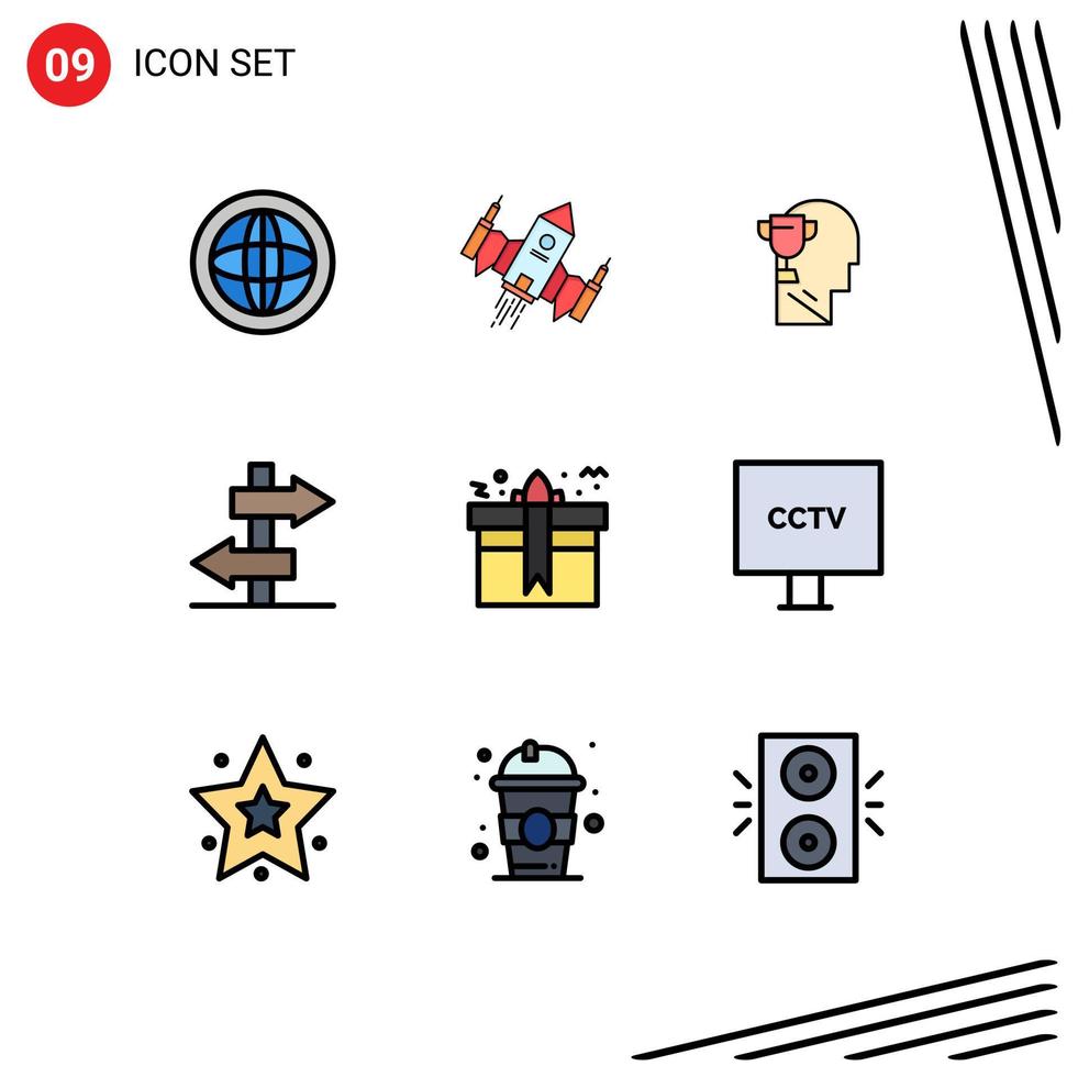 9 Universal Filledline Flat Colors Set for Web and Mobile Applications gift sign space board award Editable Vector Design Elements