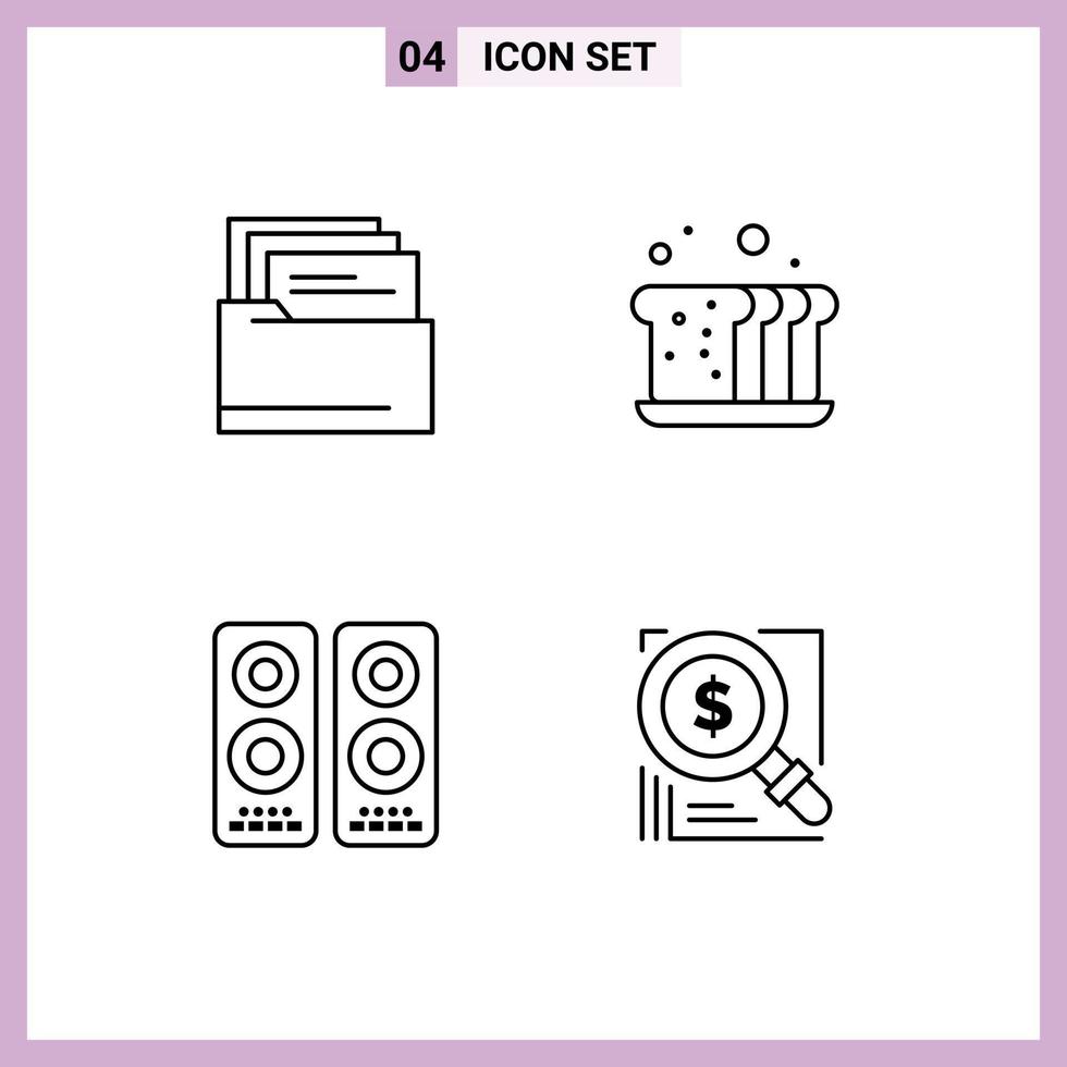 Universal Icon Symbols Group of 4 Modern Filledline Flat Colors of folder entertaiment bakery food speaker Editable Vector Design Elements
