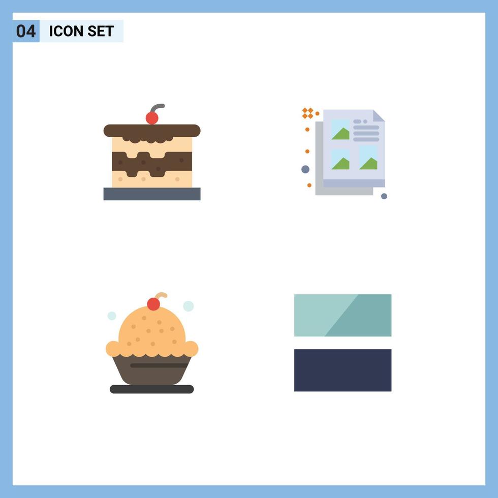 4 Creative Icons Modern Signs and Symbols of bakery cake food document dessert Editable Vector Design Elements