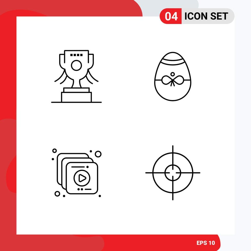 4 Creative Icons Modern Signs and Symbols of award multimedia gift easter aim Editable Vector Design Elements