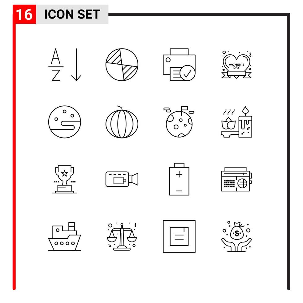 16 Universal Outlines Set for Web and Mobile Applications weather moon devices women day day Editable Vector Design Elements
