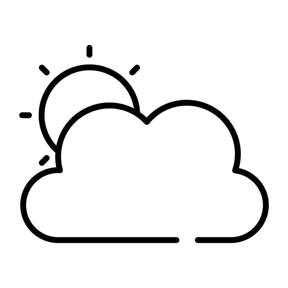 Cloud with sun denoting concept of weather, editable vector