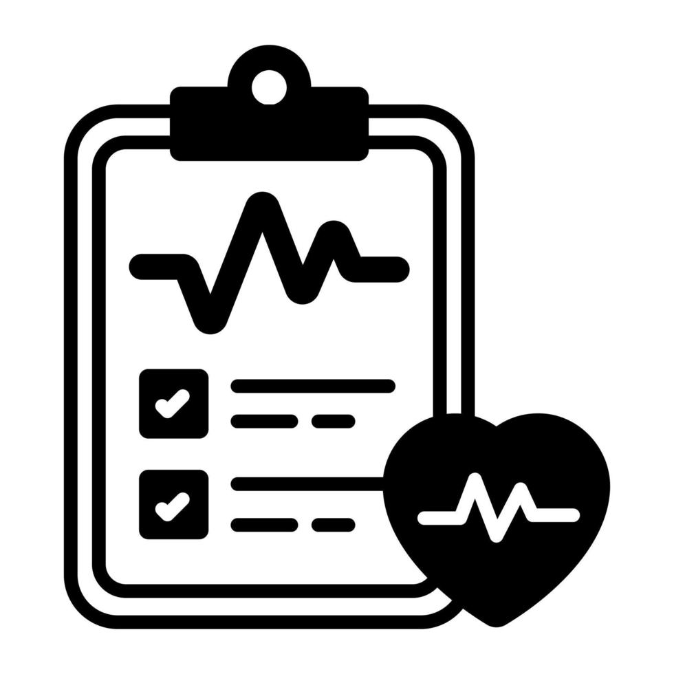 vector de chequeo cardíaco, icono de estilo moderno y moderno del informe de salud