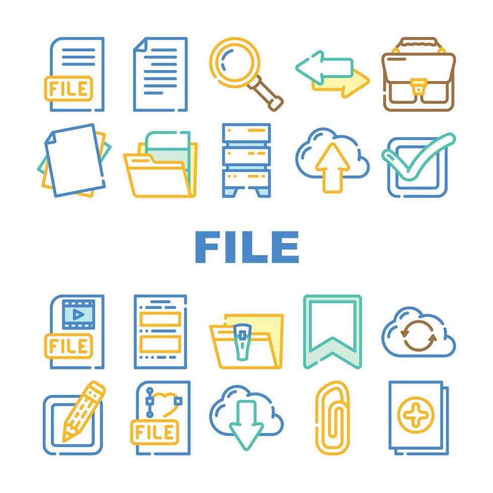 File Computer Digital Document Icons Set Vector