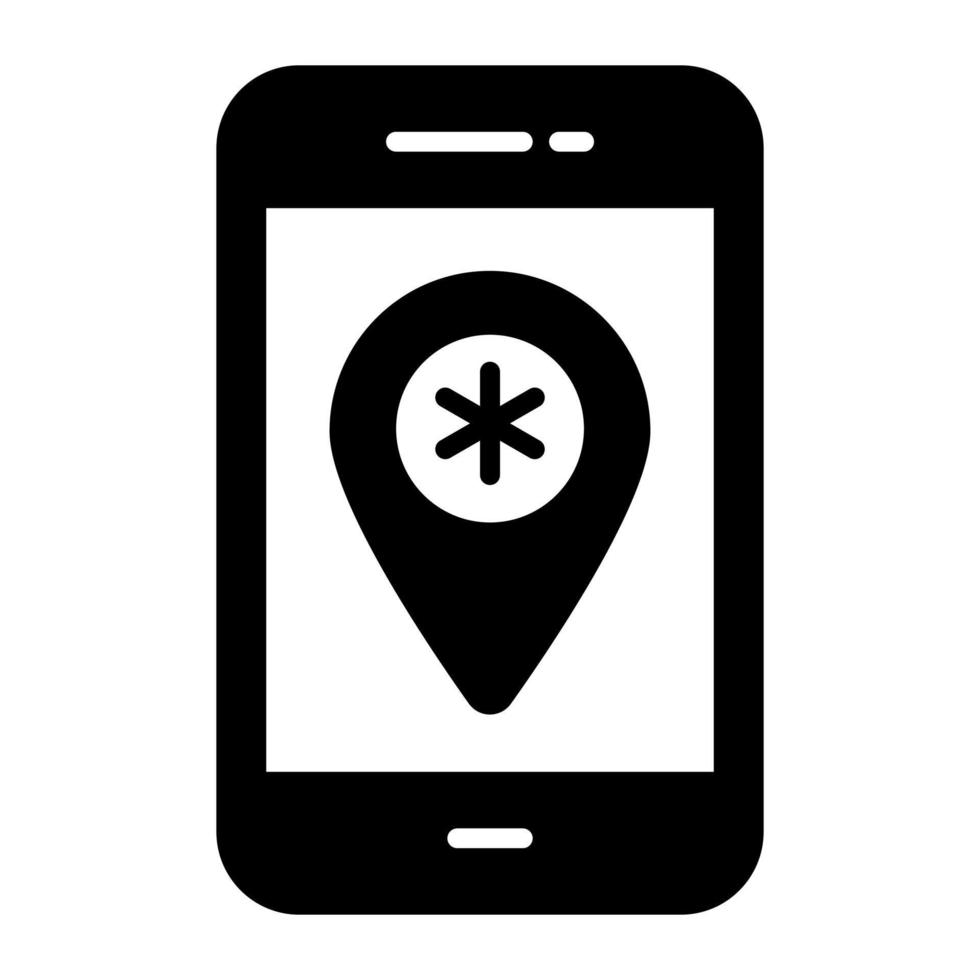 Map pin having medical sign inside mobile denoting concept of hospital location vector