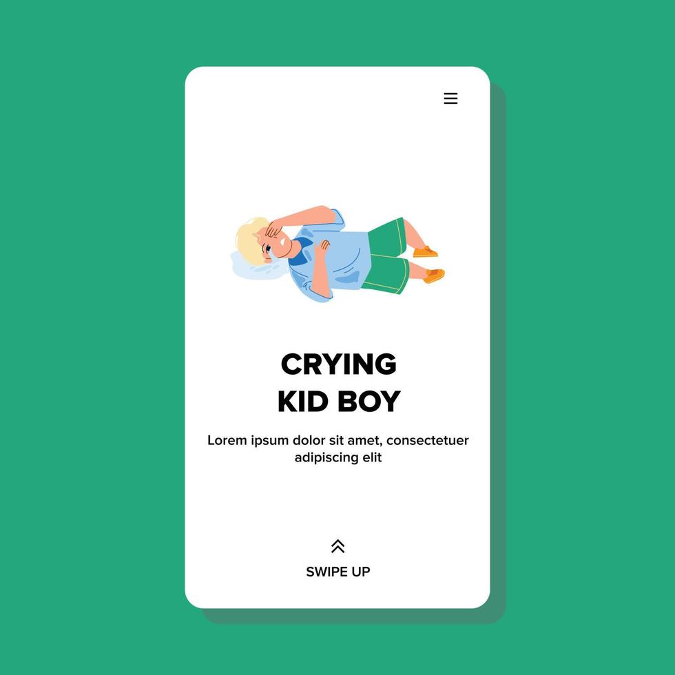 Frustrated Crying Kid Boy Laying On Floor Vector