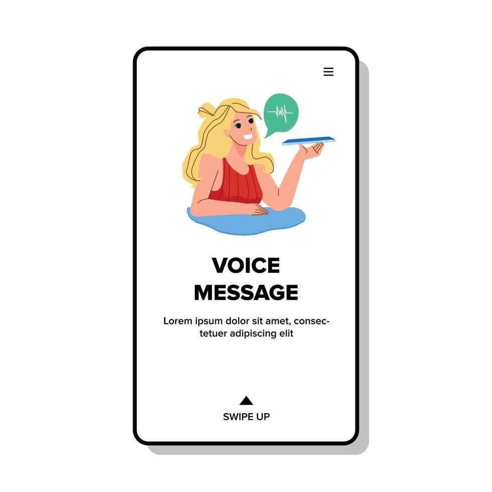 Voice Message Girl Recording On Smartphone Vector