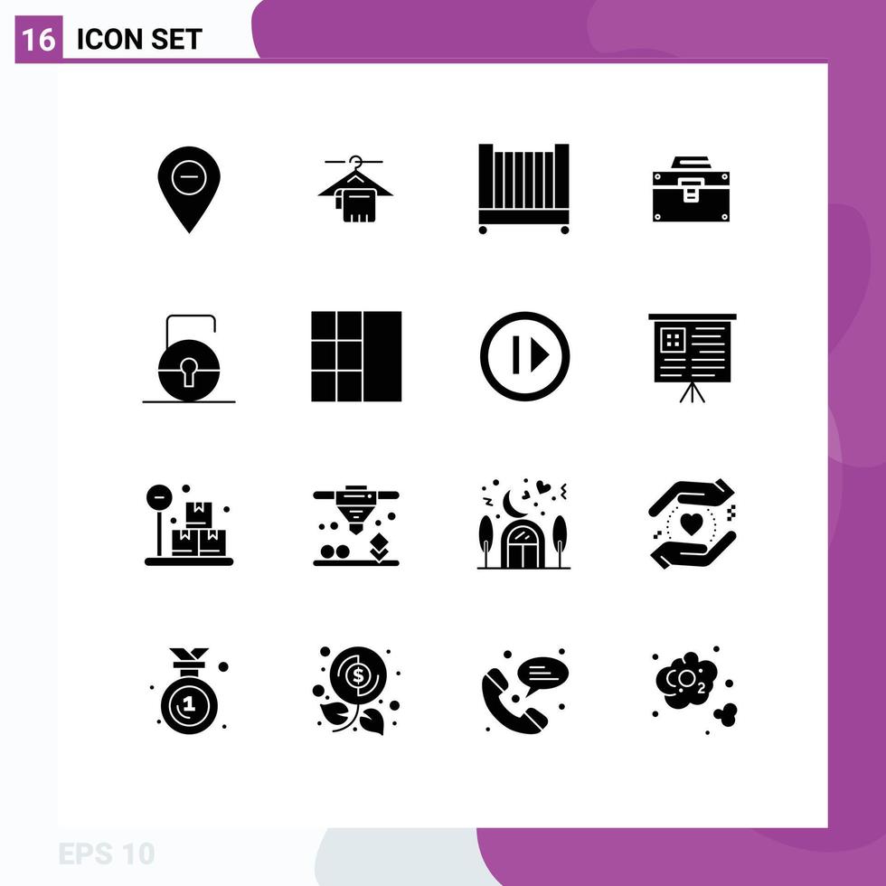 Set of 16 Modern UI Icons Symbols Signs for key material hotel construction bag Editable Vector Design Elements