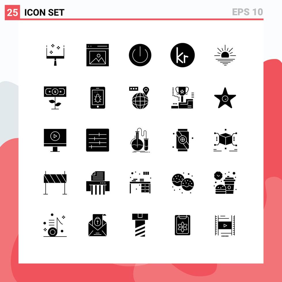 Stock Vector Icon Pack of 25 Line Signs and Symbols for sun danish button currency power Editable Vector Design Elements
