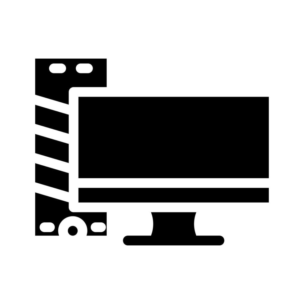 computer with monitor glyph icon vector illustration