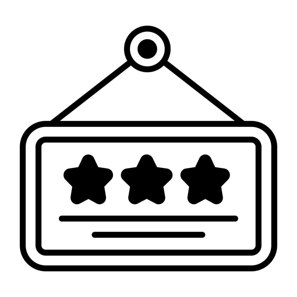 Three stars on hanging board vector, hotel ranking icon vector