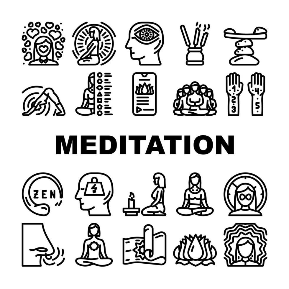 meditación bienestar ocupación iconos conjunto vector