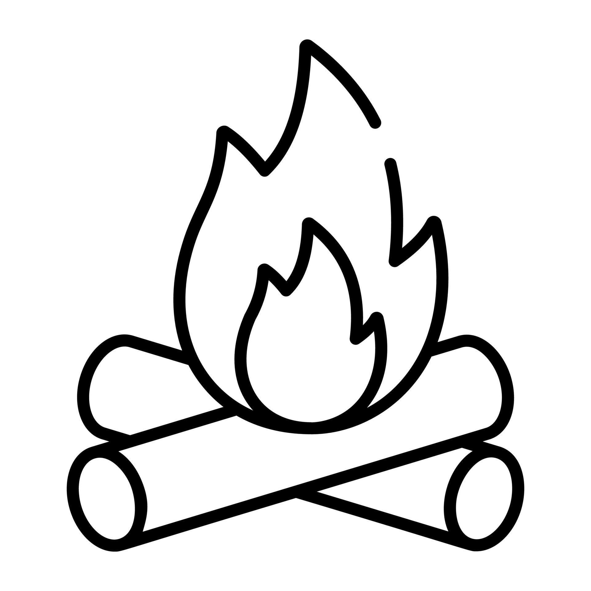 Wood logs with fire flame icon, editable vector of campfire 17316117