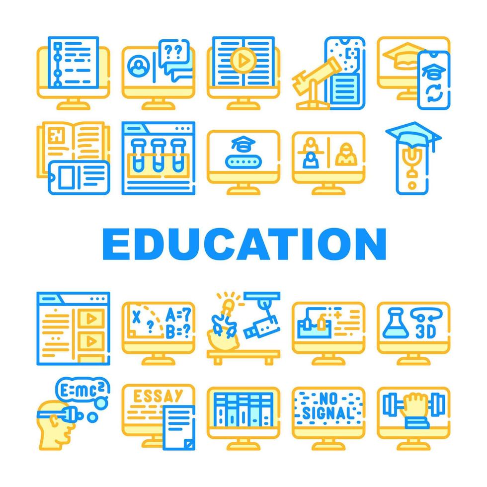 educación en línea aprendizaje lección iconos conjunto vector