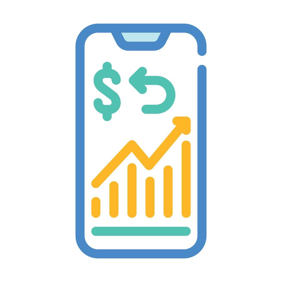 Ilustración de vector de icono de color de infografía móvil de devolución de dinero