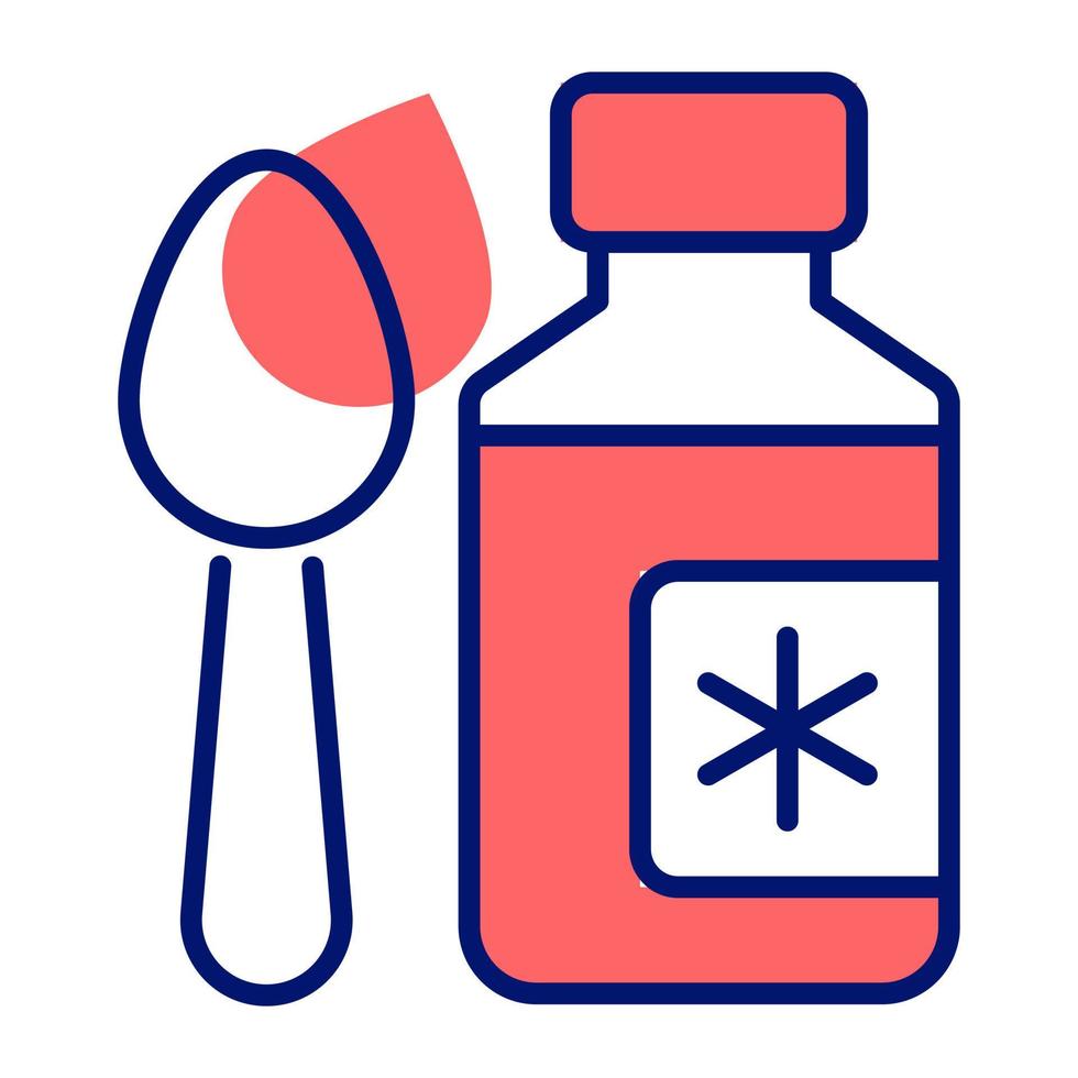 Spoon with syrup bottle denoting healthcare and medical icon vector