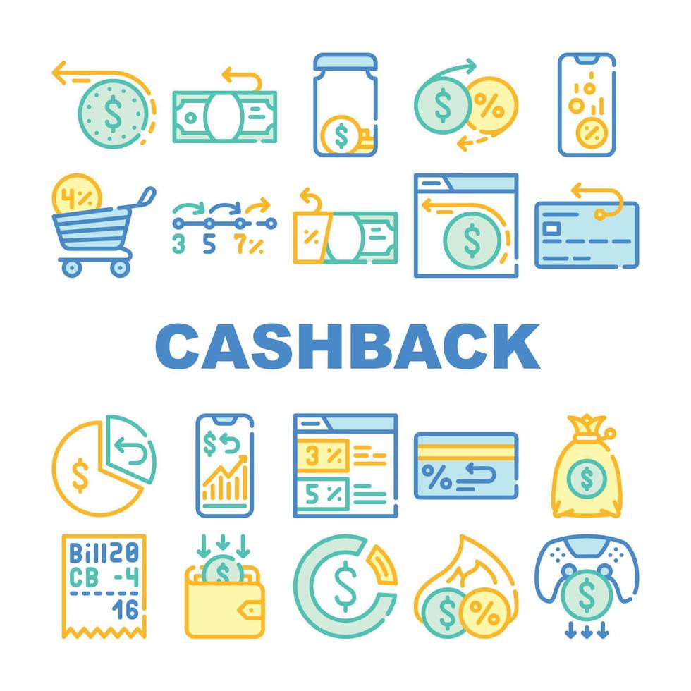 Cashback Money Service Collection Icons Set Vector