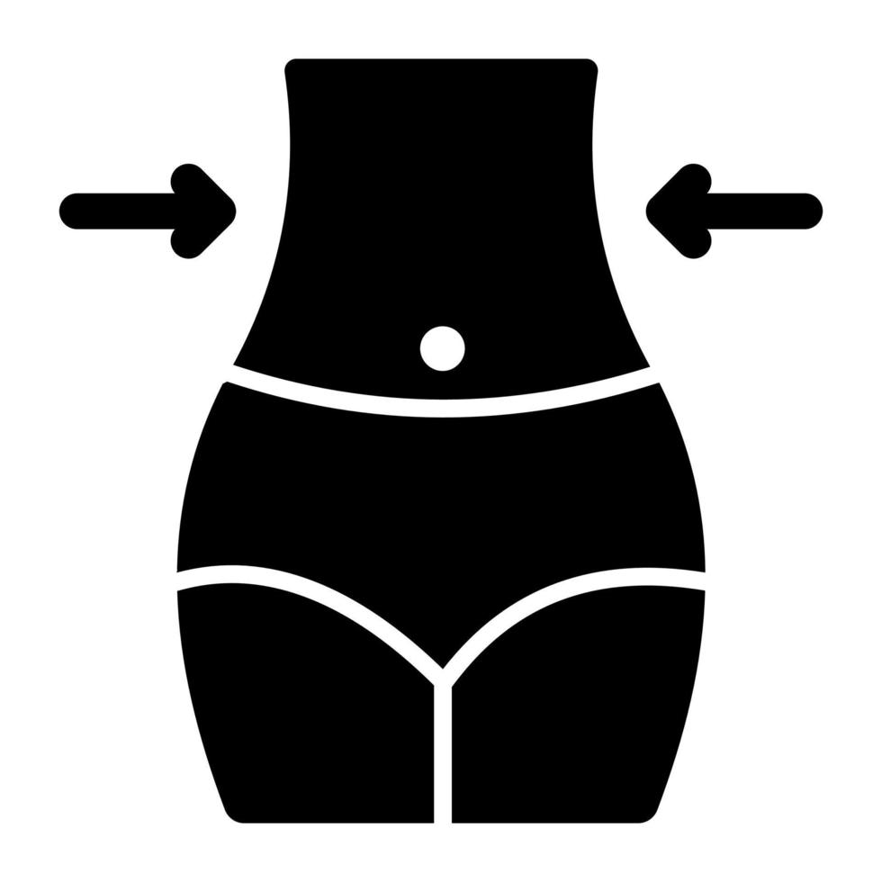 Inward arrow and belly showing concept of weigh loss vector, editable icon vector