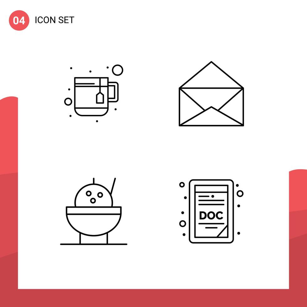 4 Creative Icons Modern Signs and Symbols of cup doc extension message bowl Layer 1 Editable Vector Design Elements