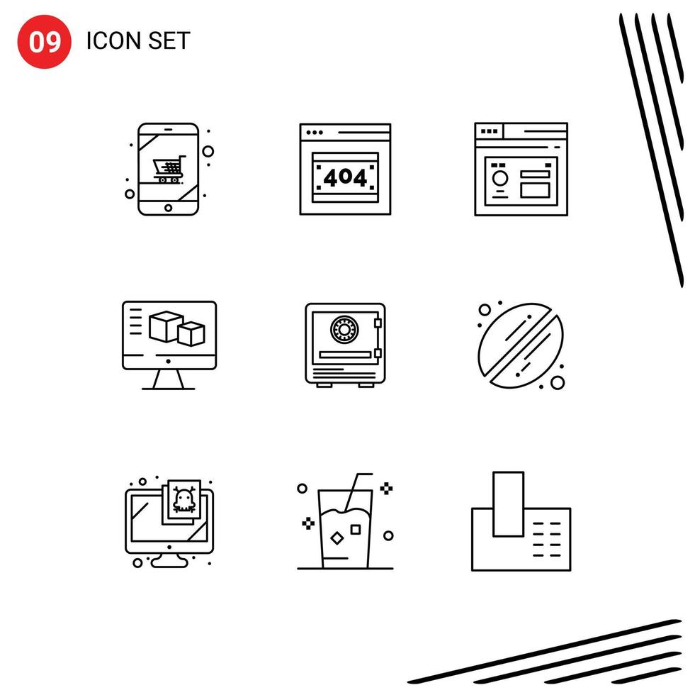 Stock Vector Icon Pack of 9 Line Signs and Symbols for bank computing browser box computer Editable Vector Design Elements