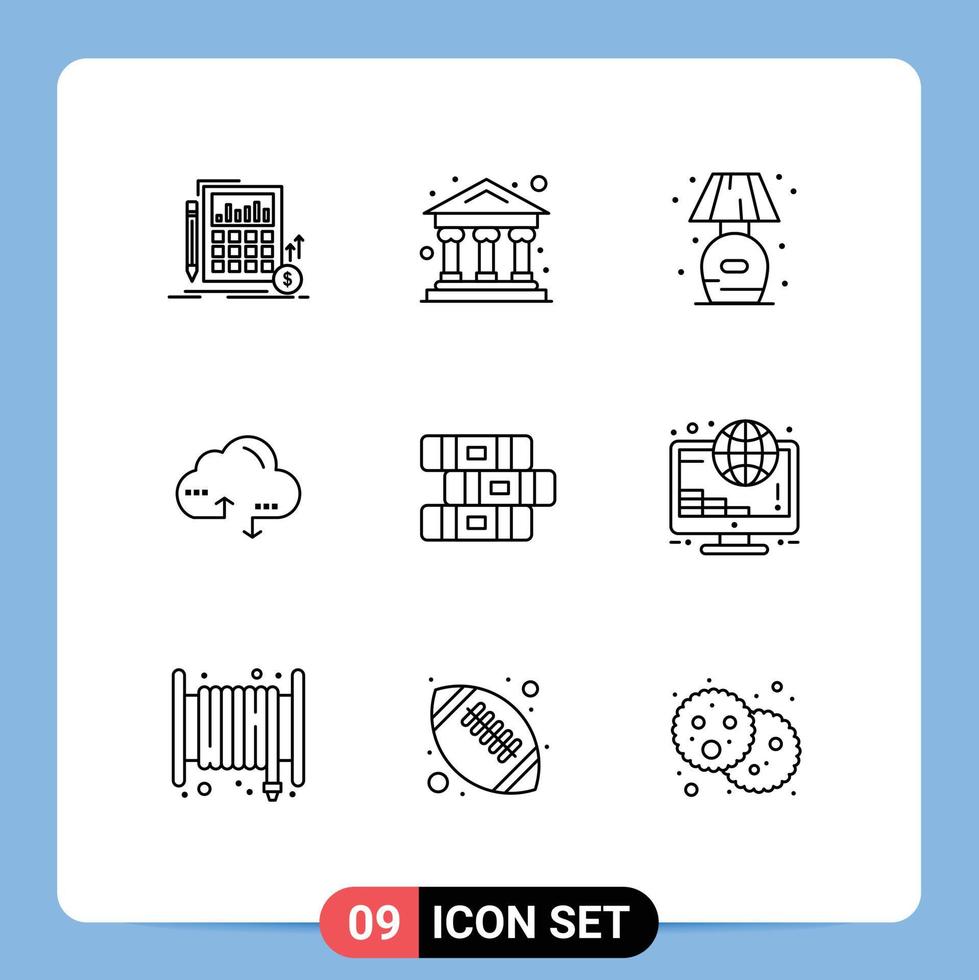 Pictogram Set of 9 Simple Outlines of notebook data home link cloud Editable Vector Design Elements