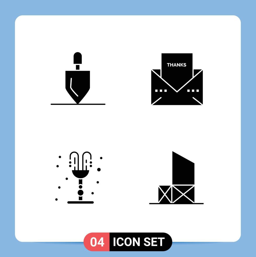 Modern Set of 4 Solid Glyphs and symbols such as equipment fountain tools message romance Editable Vector Design Elements