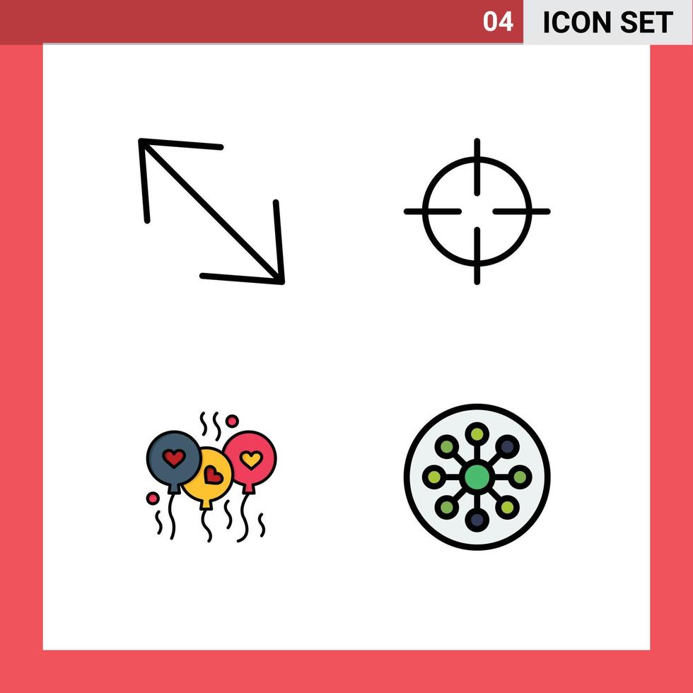 Mobile Interface Filledline Flat Color Set of 4 Pictograms of arrow heart oil symbols atom Editable Vector Design Elements