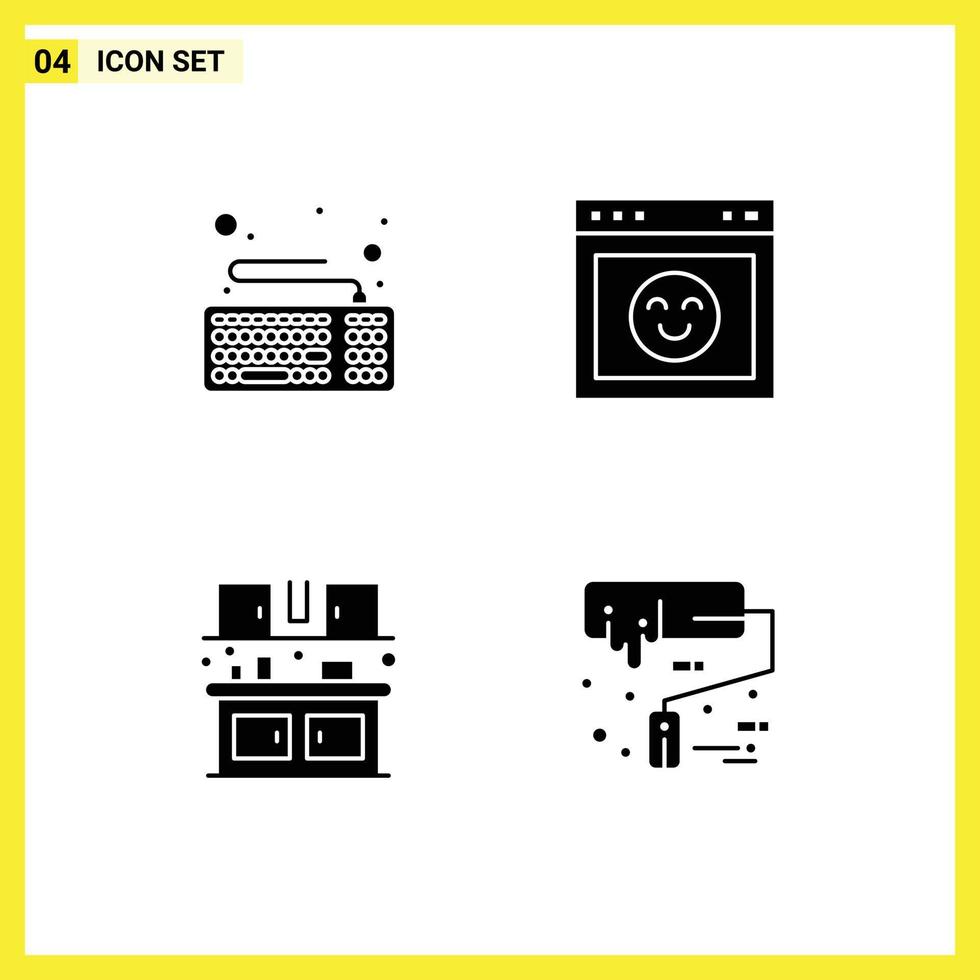 Pack of 4 creative Solid Glyphs of computer eat keyboard interface kitchen Editable Vector Design Elements