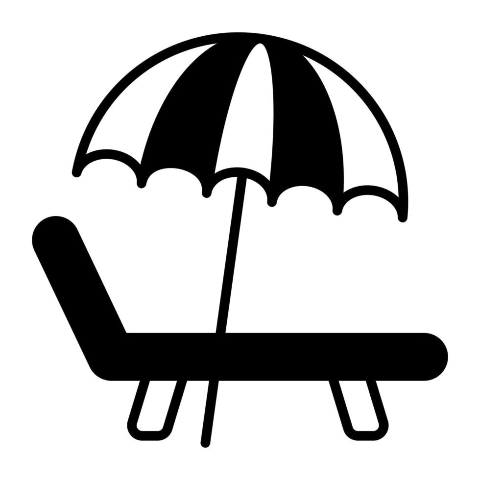 paraguas con cama que denota icono de tumbona, vector de cama de playa