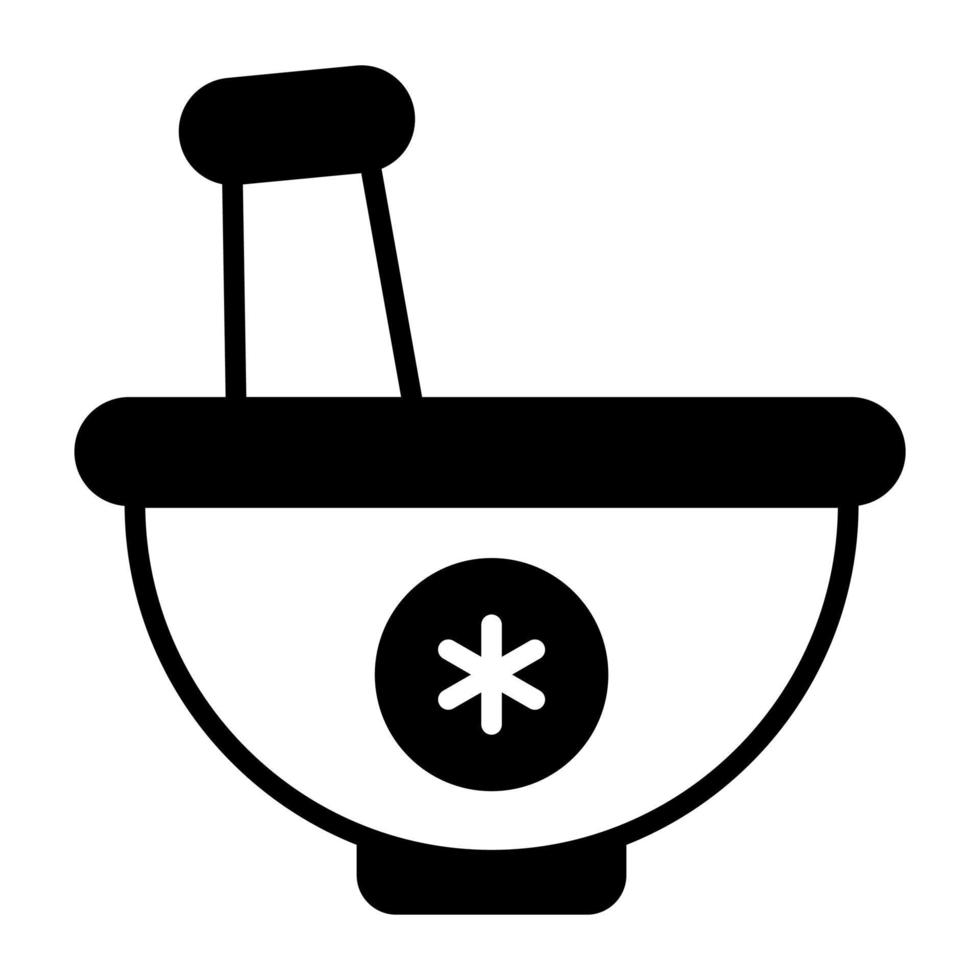 Mortar pestle with medical sign, trendy icon design of pharmacy tools for grinding medicine vector