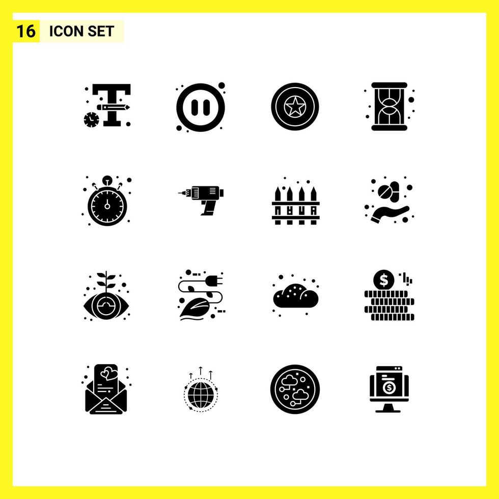 16 Thematic Vector Solid Glyphs and Editable Symbols of timer pocket watch holiday productivity hourglass Editable Vector Design Elements