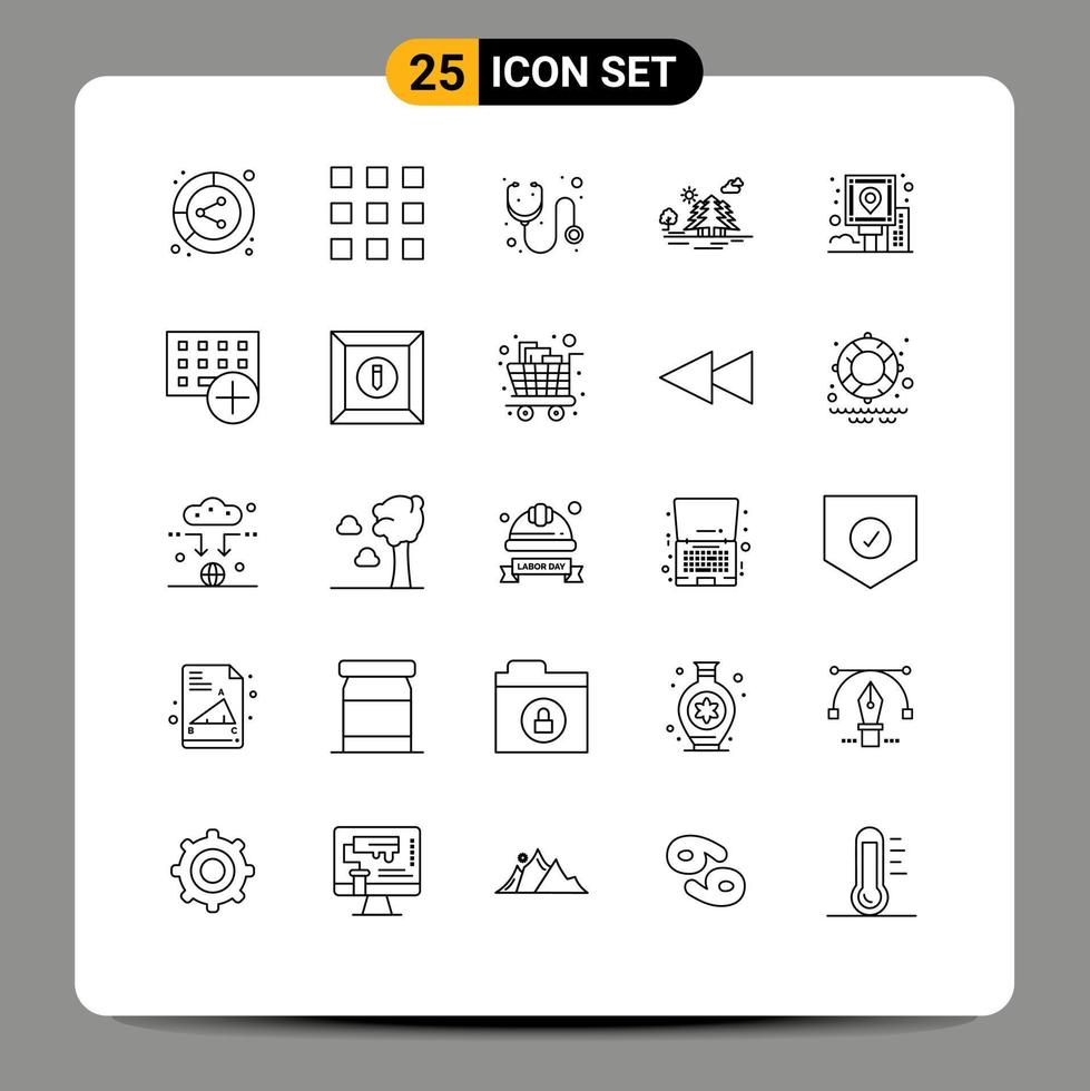 Set of 25 Modern UI Icons Symbols Signs for guide clouds hospital nature hill Editable Vector Design Elements