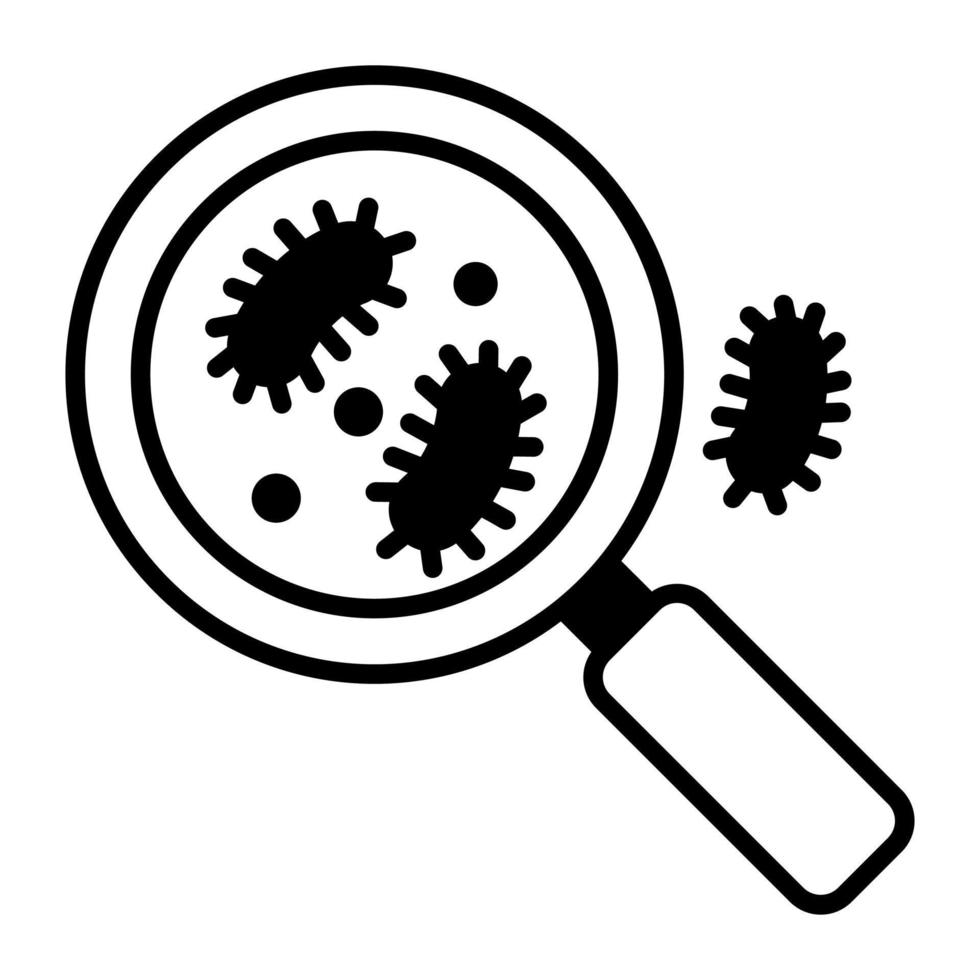 Bacteria with magnifier vector, well design icon of virus scan vector