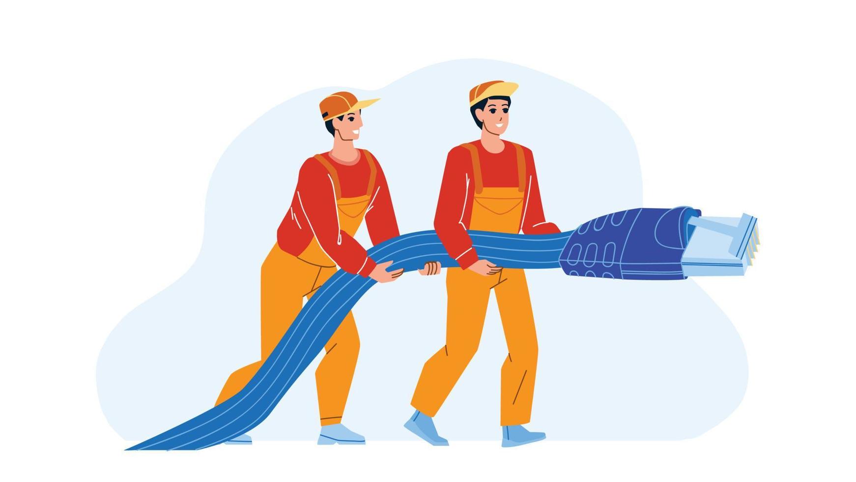 Network Lan Support Repairmen With Cable Vector