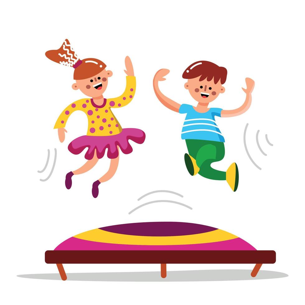 Happy Cute Children Jumping On Trampoline Vector