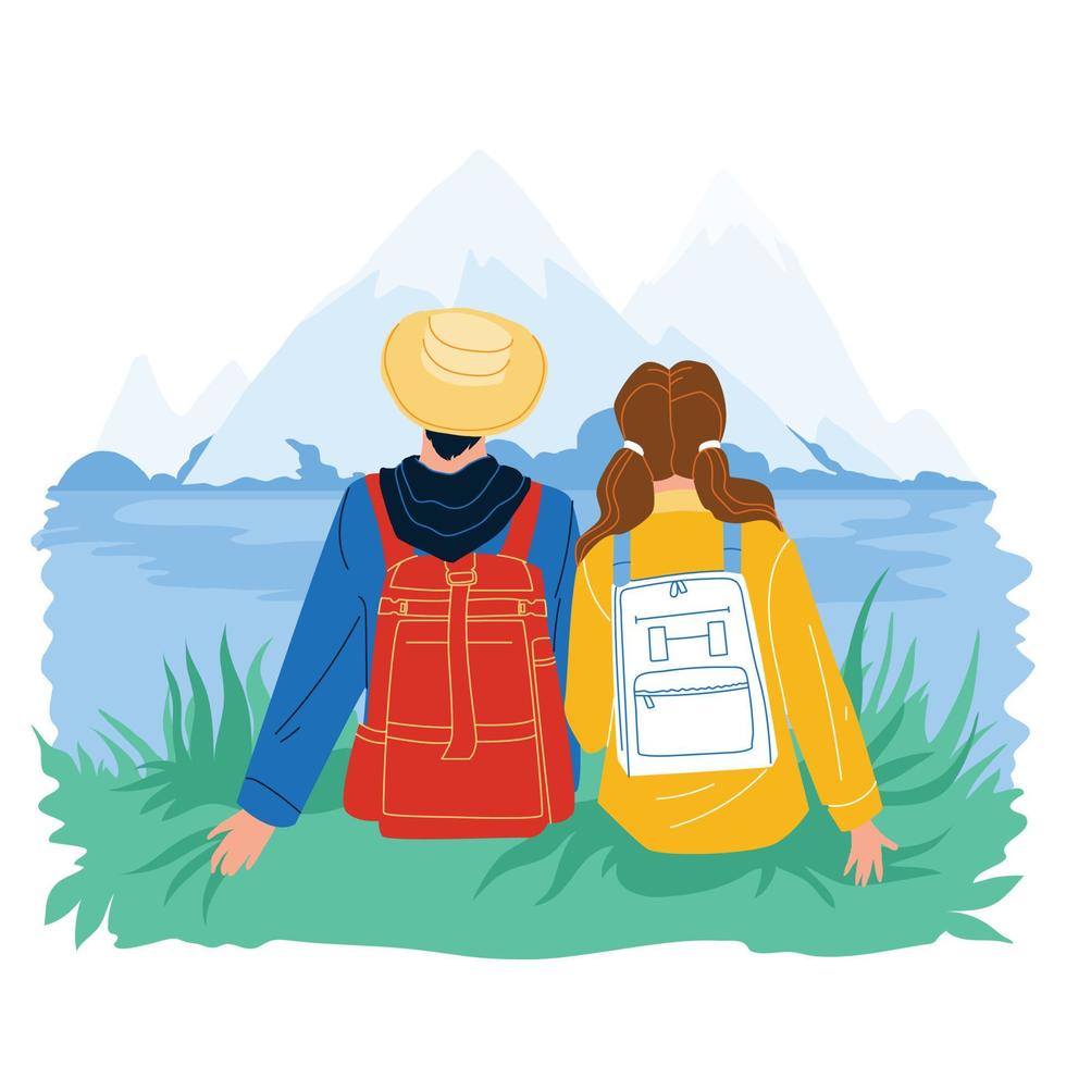 Travelers Trekking Couple Nature Adventure Vector