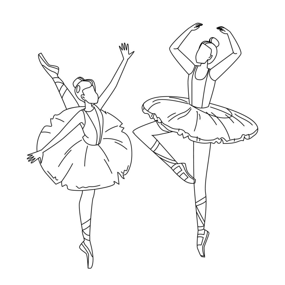 Ballerinas Wearing Tutu Dancing Ballet Vector Illustration